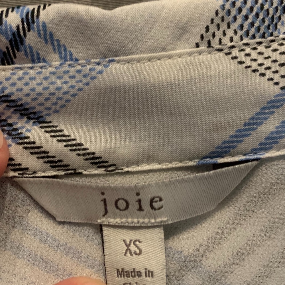 Joie Blue White Plaid Malcah Semi-sheer Silk Top - Picture 8 of 13